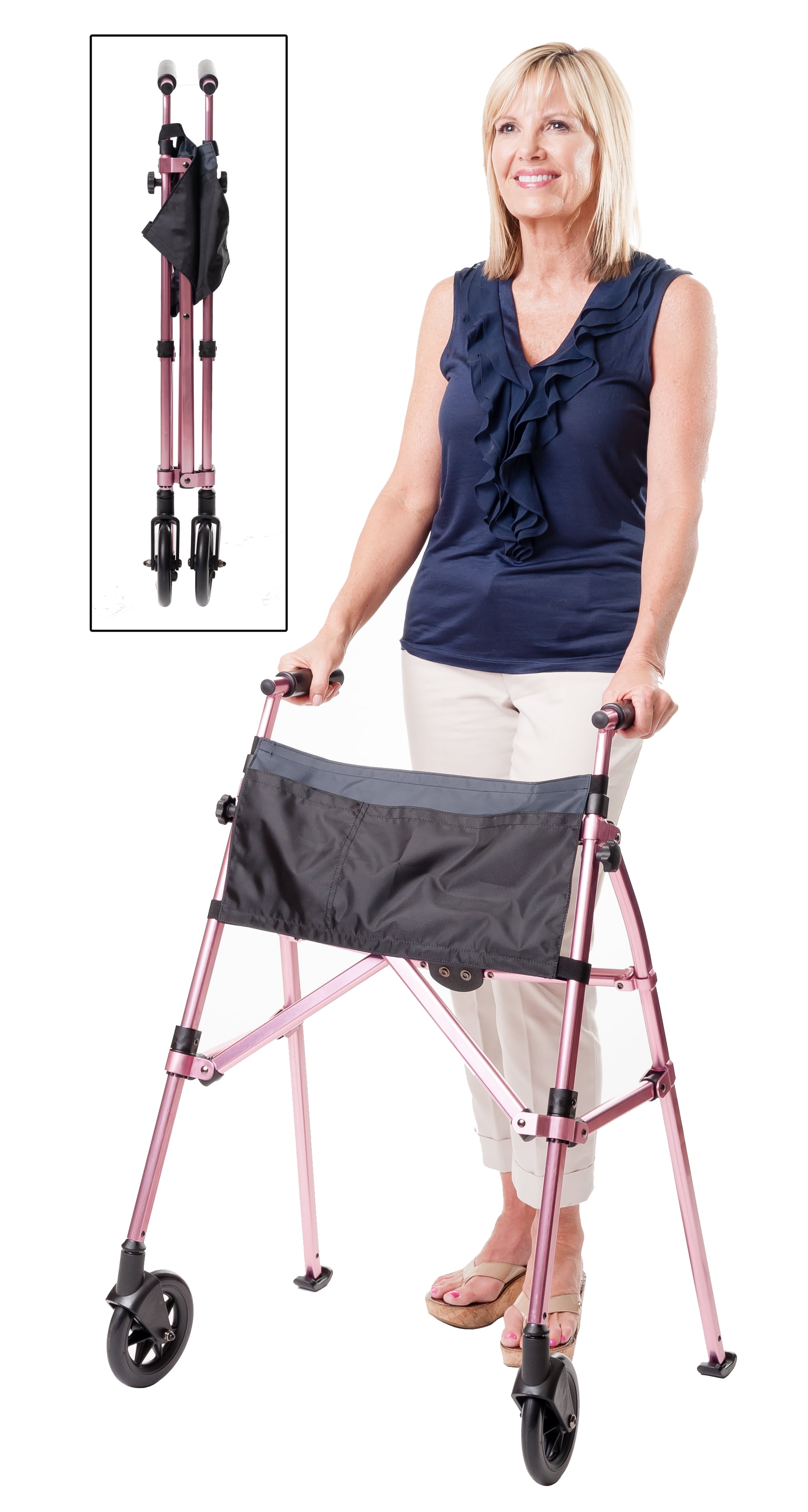 Stander EZ FoldNGo Walker, Lightweight Folding 2 Wheel Walker, Height