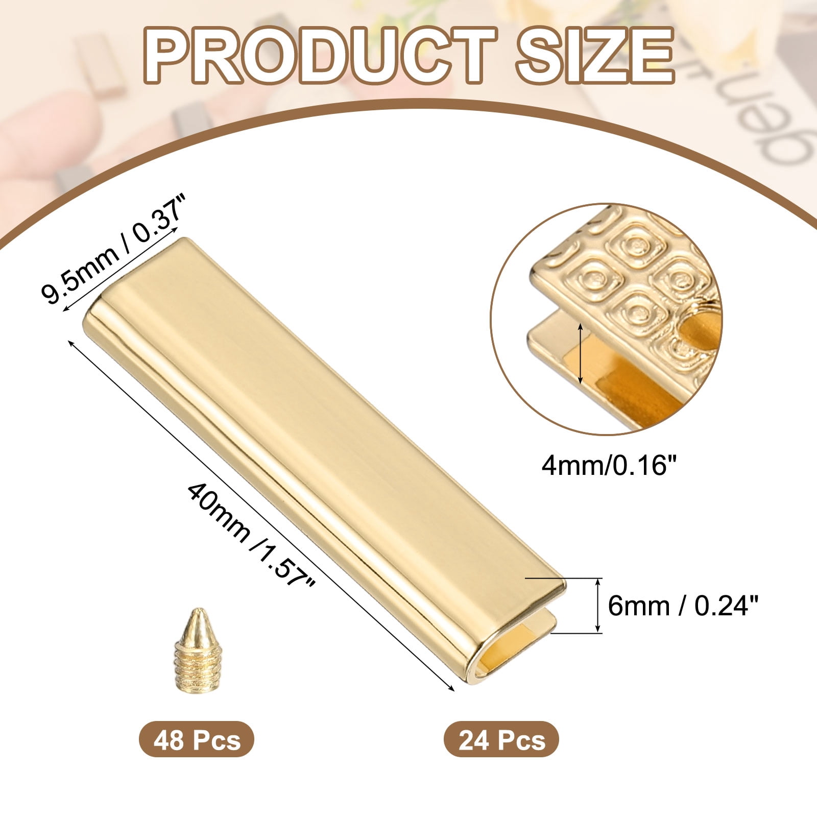 24Pcs Metal Belt Buckle End Tips with Screws, Light Gold Zinc Alloy Purse Hardware Belt Tip 0.24 Inch Wide Rectangle Zipper End Cap for DIY Crafts Bag Making Belt Clip Clasps