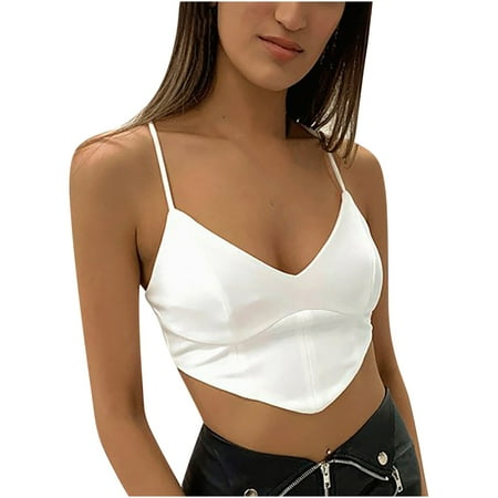 

CYMMPU Women Clothing Women s Cropped Tank Sleeveless Slim Fit Crop Tops Streetwear Sexy Bustier Summer Shirts Cami Solid Round Neck Tank White