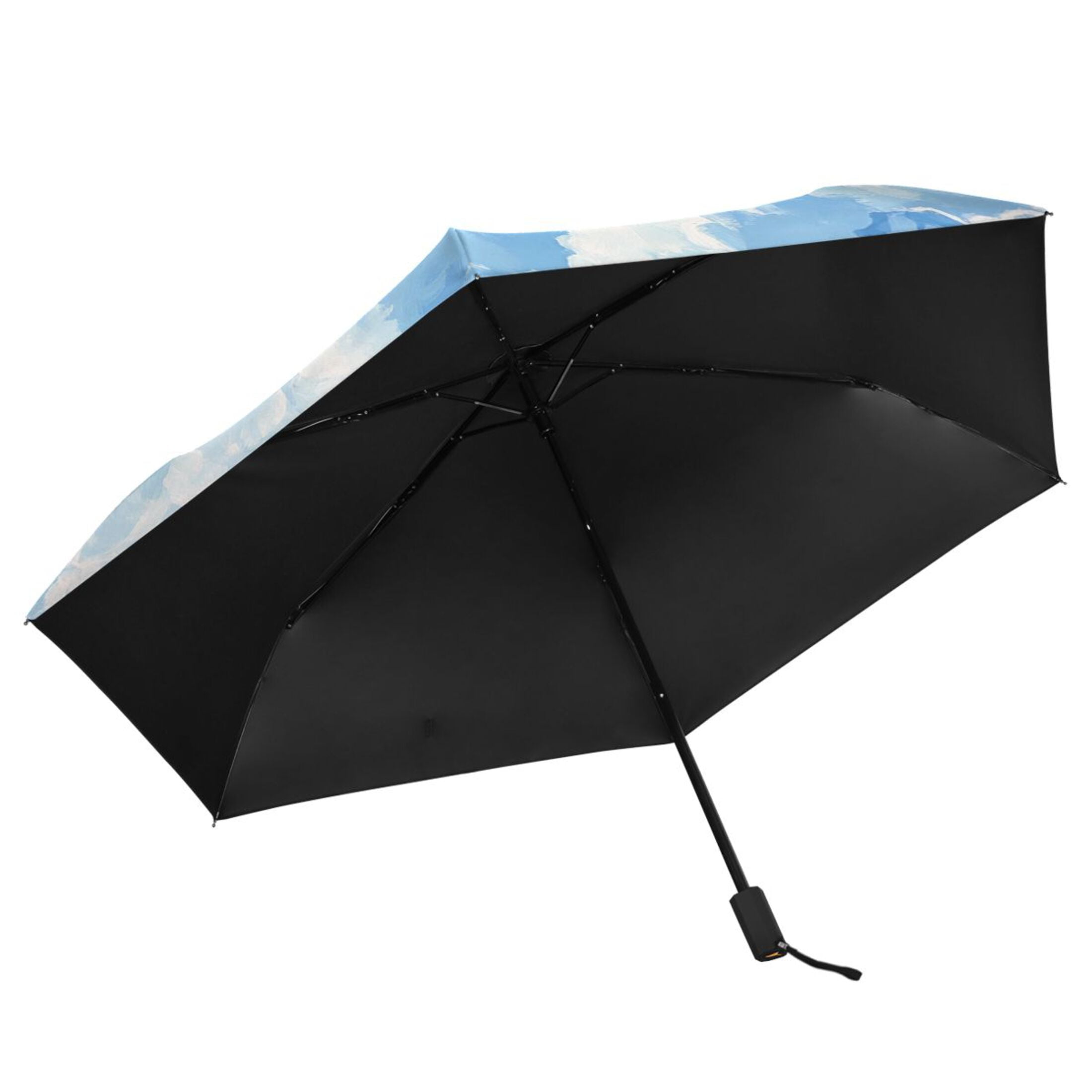 Plane Sky White Clouds Oil Painting All Weather Umbrella Triple Folding Parasol 6 Ribs UV Protection Portable