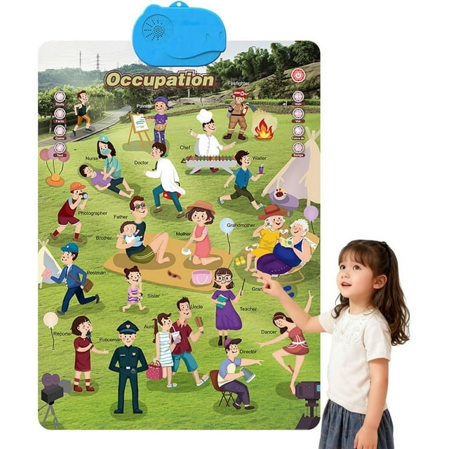 Talking Wall Chart for Kids – English & Spanish Learning Poster with Songs ABCs Numbers Animal Words & Piano Bilingual with Interactive Buttons