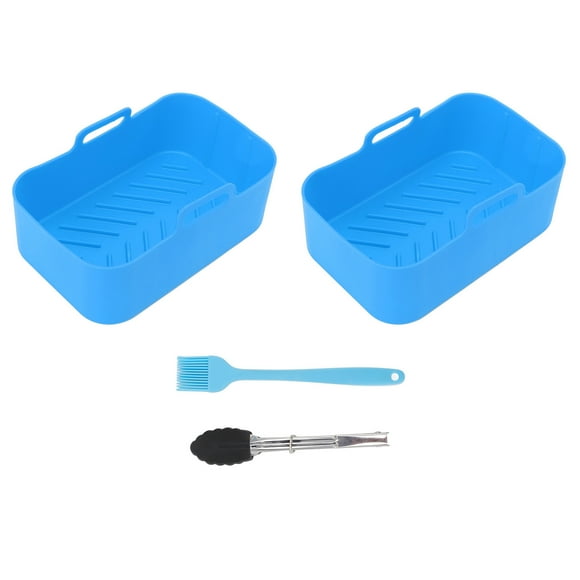 Silicone Air Cooker Pot for Ninja DZ201 Foodi 8QT Dual Fryer With Brush and Clip Cooking Accessories 19.5x12.7x7cm Blue