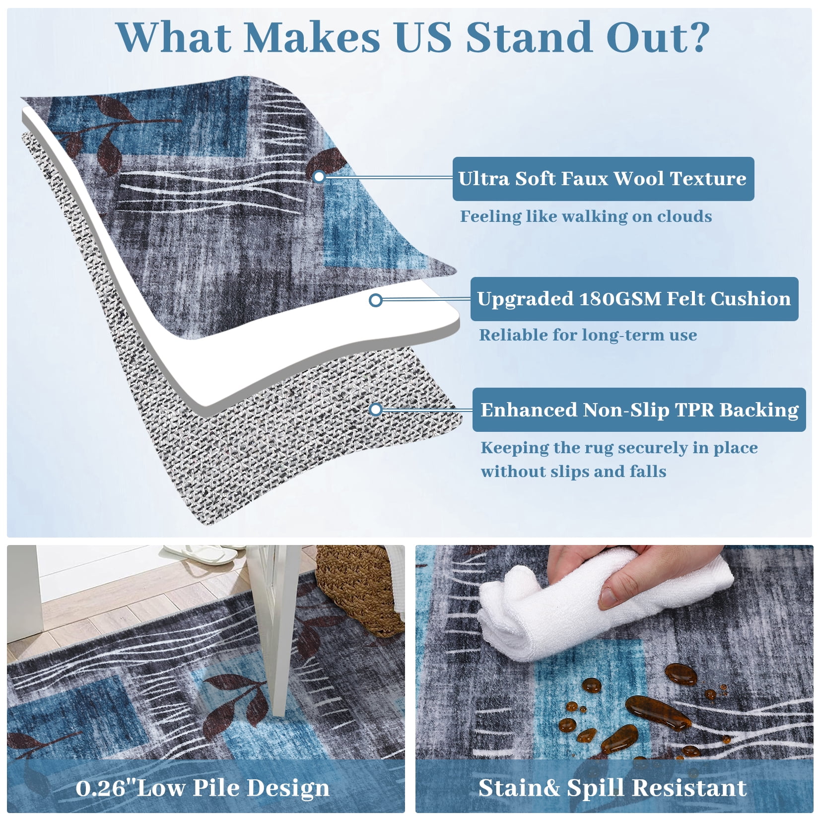 FairOnly 10'x13' Blue Rugs for Living Room Washable Abstract Leaf Area Rugs Soft Non Slip Contemporary Rugs for Dining Room Nursery Home Office Carpet