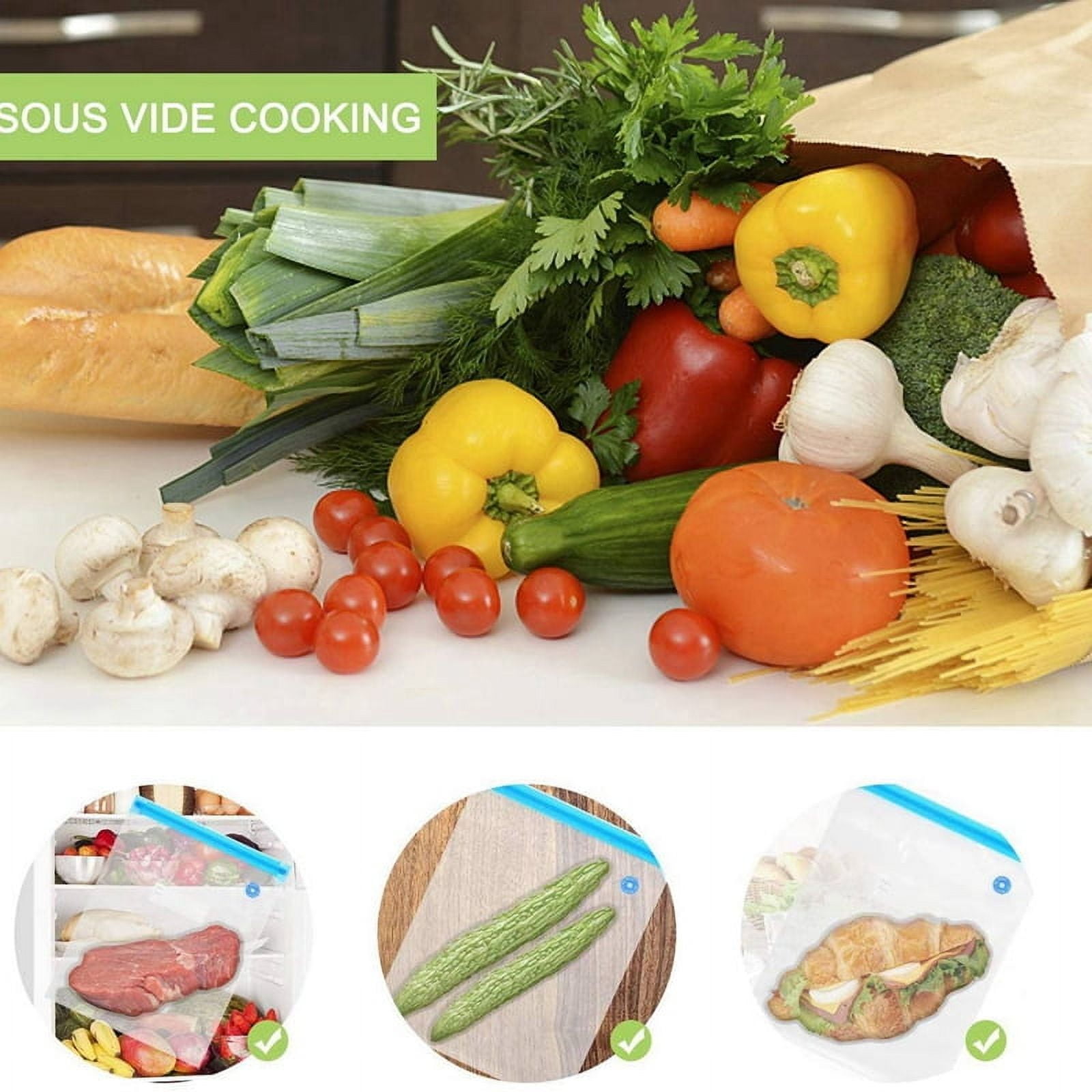 60Pack Reusable Electric Vacuum Food Storage Save Sealer Cooker with 3 Hand Pump,3 Size Sealed Bag,12 Clip