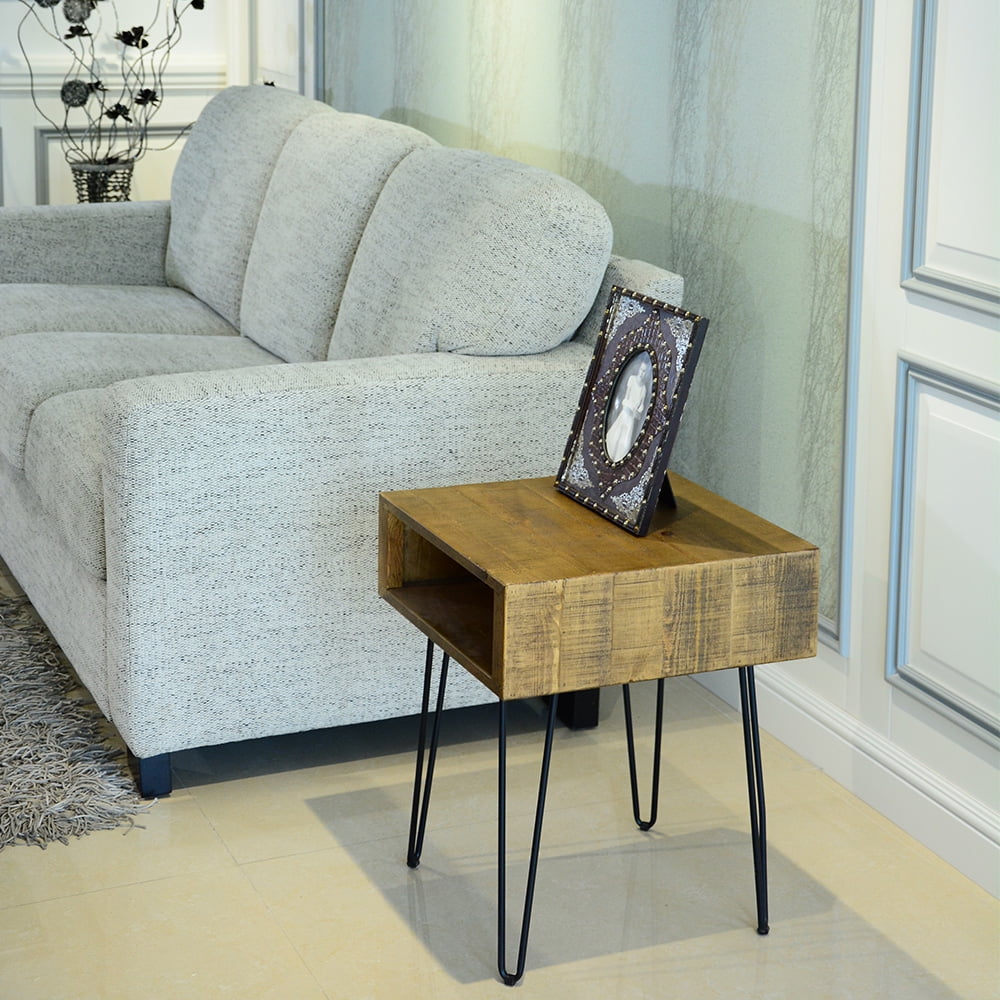 Private Jungle Rustic Farmhouse End Table, Square Wood Side Accent Table with Storage