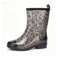 thumbnail image 4 of Women Floral Leopard Print Glossy Mid Calf Rain Boots Low Block Heel Non Slip Waterproof PVC Wellies for Gardening Daily Rainy Fashion Outfits Gray 40, 4 of 9