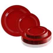 Smarty Red Holiday Round Disposable Plastic Dinnerware Value Set 240ct