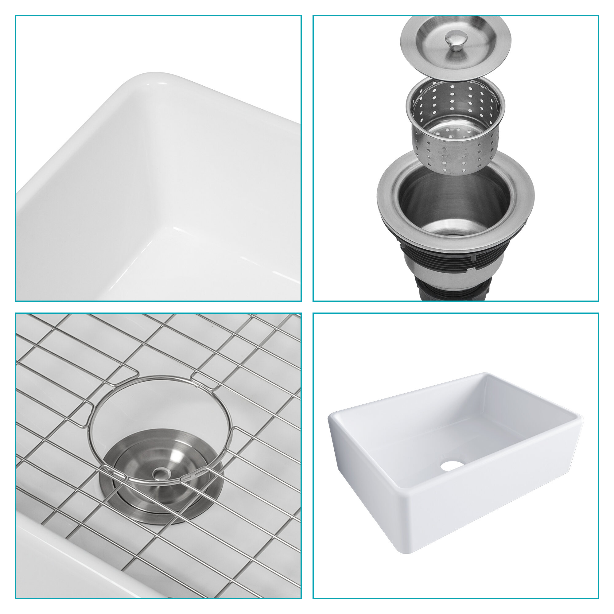 Kitchen Sink 28 White Farmhouse Sink - 28 Inch Kitchen Sink Ceramic Single Bowl with Drain Assembly and Bottom grid,Stainless Steel Kitchen Sink