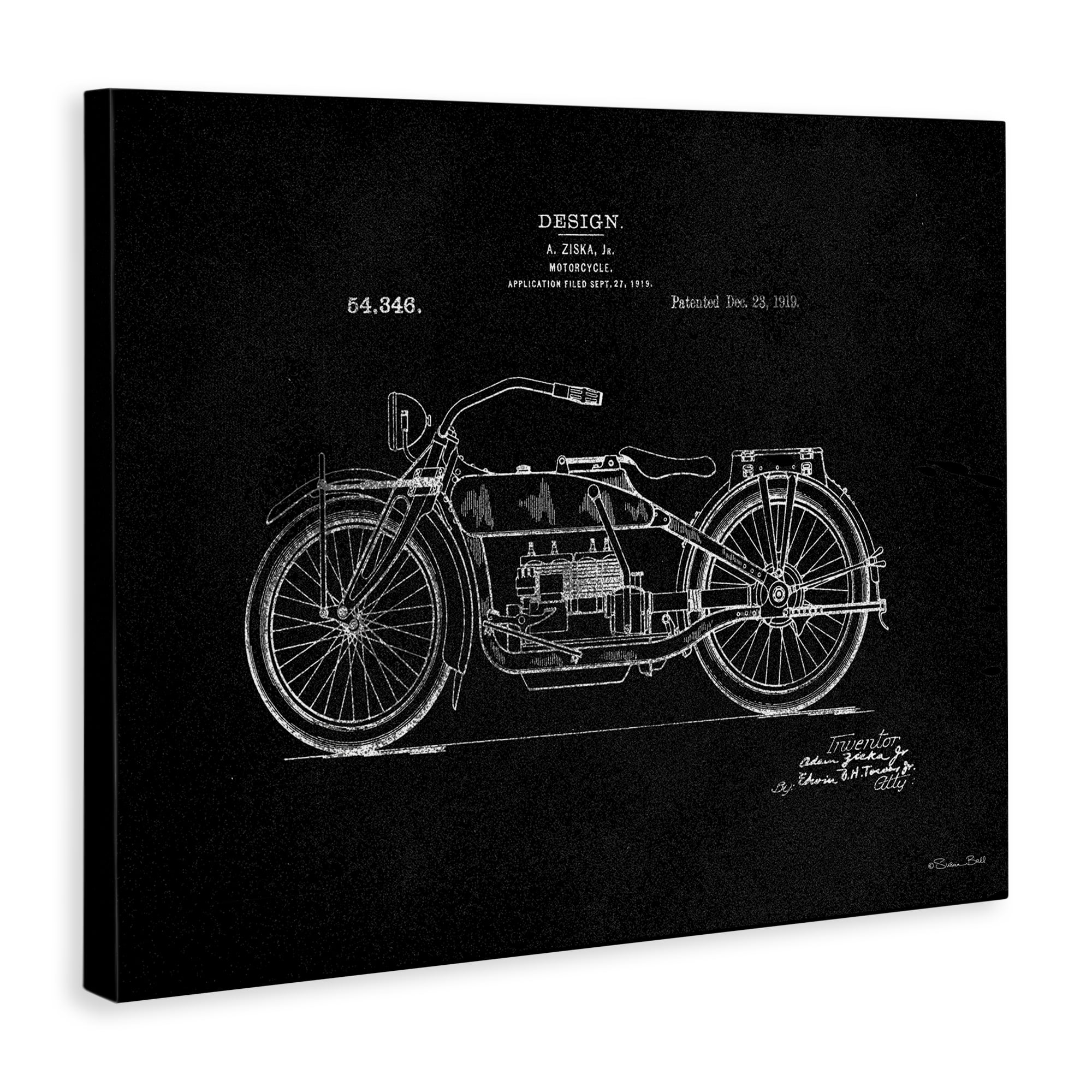 Stupell Industries Black Motorcycle Blueprint Transportation Painting Gallery Wrapped Canvas Art Print Wall Art, 20 x 16