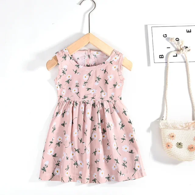 Robe Sans Manches pour Filles Bébé Mignonne Imprimée Dessin Animé Robes de Princesse en Coton Vêtements d'Été pour Enfants Vêtements de Plage pour Filles