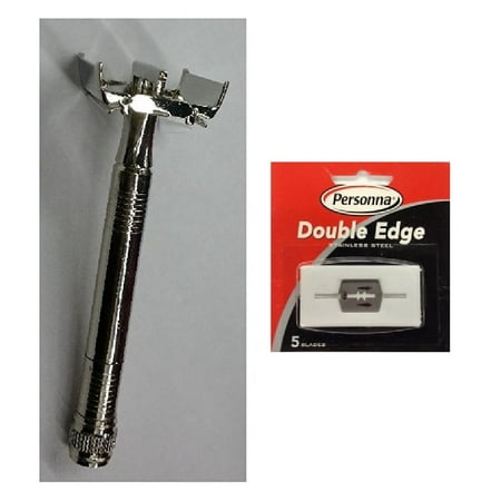 Double Edge Safety Razor + Personna Double Edge Stainless Steel Refill Blades  5 ct. (Pack of 1) + Schick Slim Twin ST for Sensitive Skin