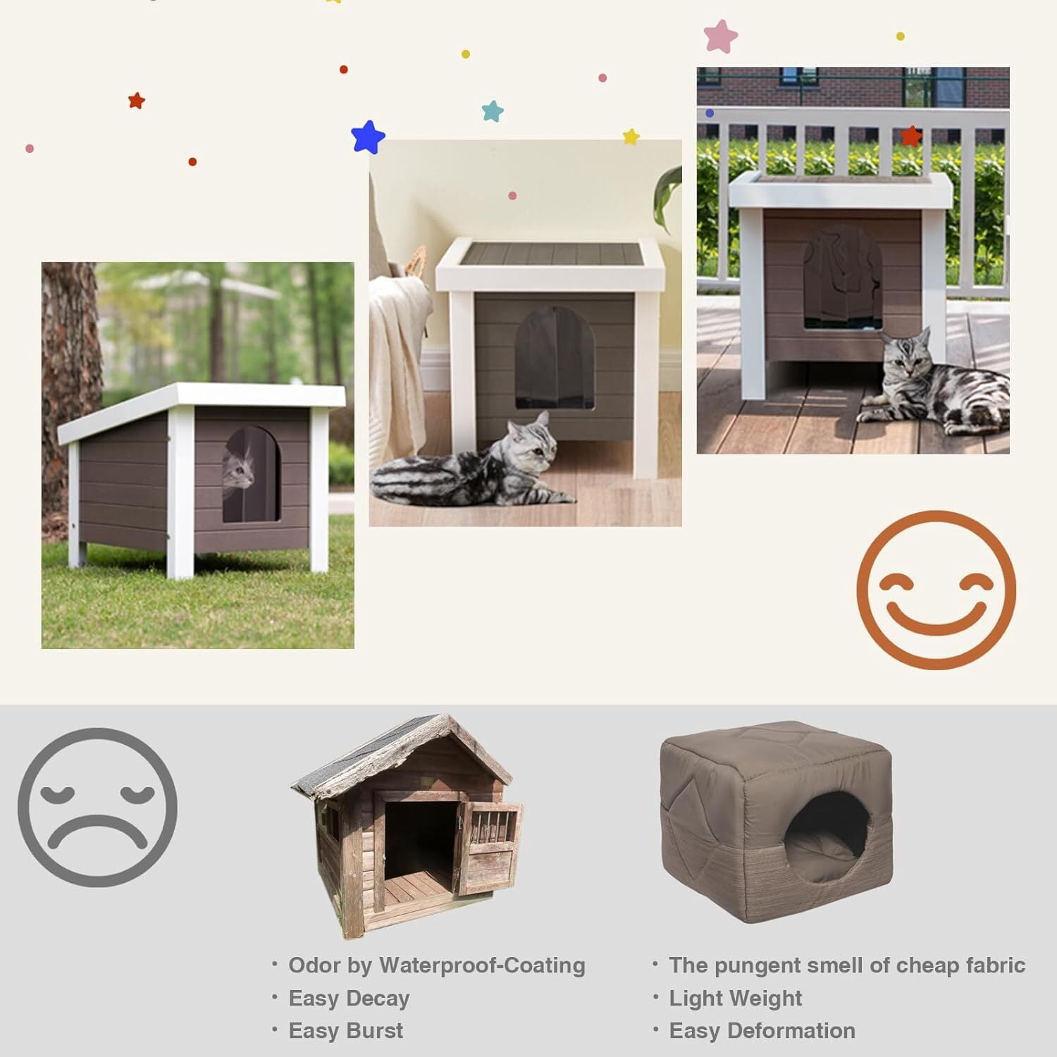 GONICHA 24 "Poly Lumber Outdoor Cat House, Weatherproof Cat Houses for Outdoor Cats, Feral Cat Shelter with Vent Plugs for Both Outdoor and Indoor - Coffee