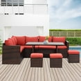 thumbnail image 3 of Superjoe 7 Pcs Outdoor Dining Sectional Sofa Couch All Weather Wicker Conversation Set with Table, Red, 3 of 10