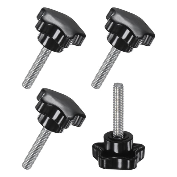 Uxcell 4-Pack Star Clamping Knobs, M6x30mm Male Thread Hand Tightening Screw Machine Handle Replacement [31mm, Black]