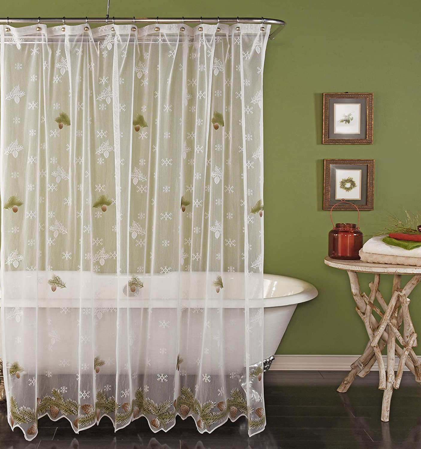 Shower Curtain Lorraine Home Fashions Milan Ivory Damask Simulated Valance New 