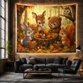 thumbnail image 6 of Woodland Animals Gathering Around Stump Table in Autumn Forest, Whimsical Illustration for Kids, Nature Scene Wall Art, Housewarming Gift Tapestry Wall Hanging for Nursery and Playroom, 6 of 7