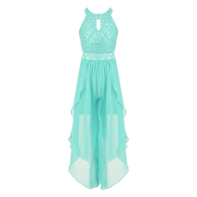 dPois Robe à Volants pour Filles, Robe de Fête de Mariage en Dentelle à Sequins, Robe de Demoiselle d'Honneur, Paillettes, Vert Menthe 14