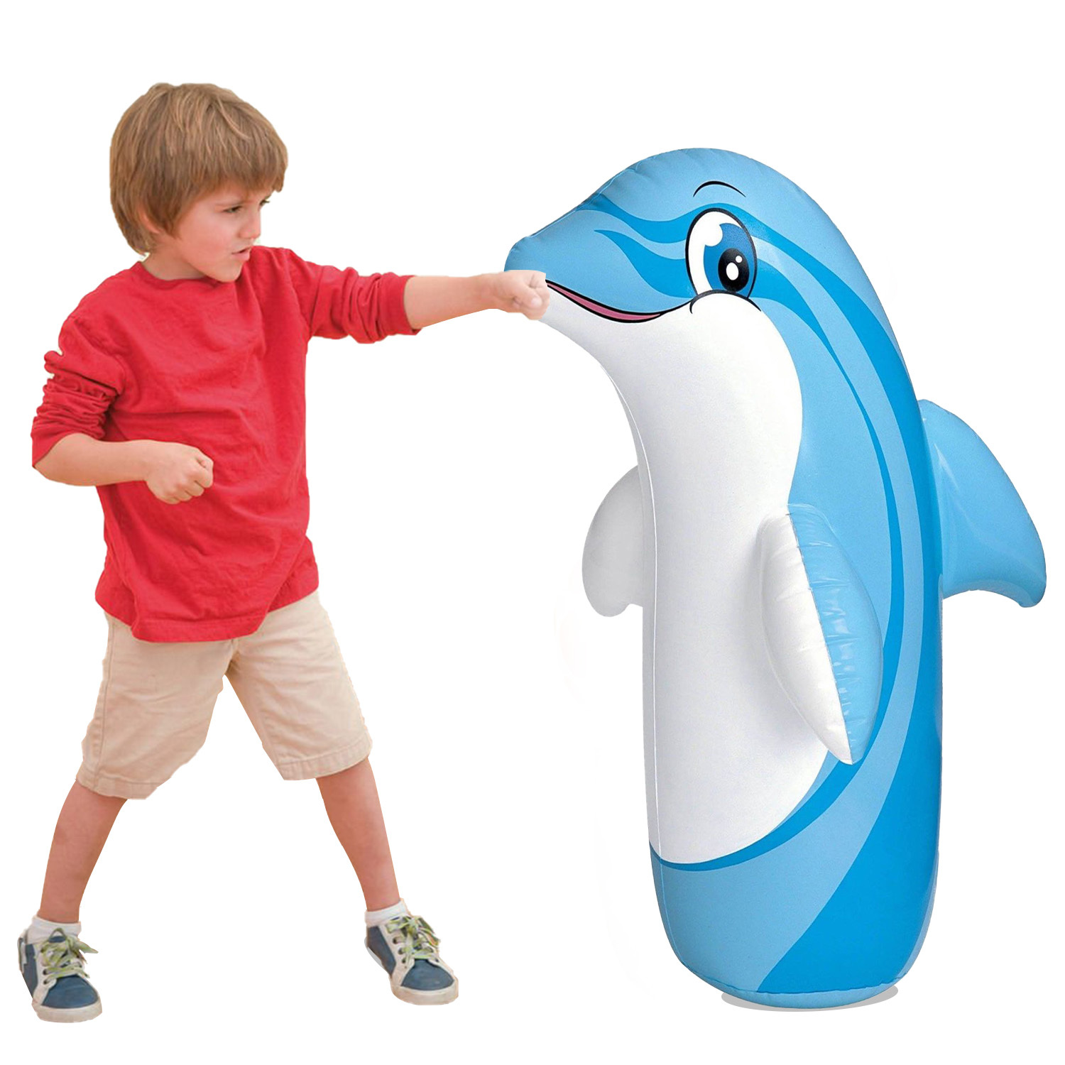 Ftory Inflatable Bopper Kids 3D Punching Bag Toy Boy Gift Blue Dolphin