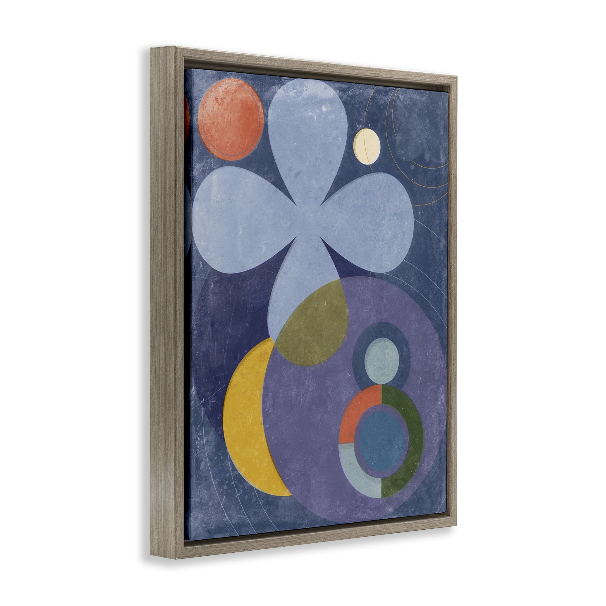 Stupell Industries Blue Retro Curved Shapes Abstract Painting Brown Floater Framed Canvas Art Print Wall Art, 25 x 31