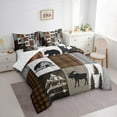 thumbnail image 3 of Manfei Woodland Moose Deer Bedding Comforter Set, Brown Gray Black Checkered Full Bedding Set, Vintage Lodge Cabin Fitted Sheet Flat Sheet, Breathable Home Decor Reversible 7 Pieces, 3 of 8