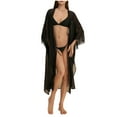 thumbnail image 2 of SwiftWear Women's Sheer Mesh Chiffon Kimono Robe Long Sleeve Fringe Trim Bathrobe, Elegant Open Front Cover Up Loungewear Valentine's Day Gifts for Her (Single Robe Only), Black, 2 of 8
