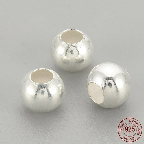 5pc 925 Sterling Silver Beads Round Silver 5x4mm Hole: 2mm