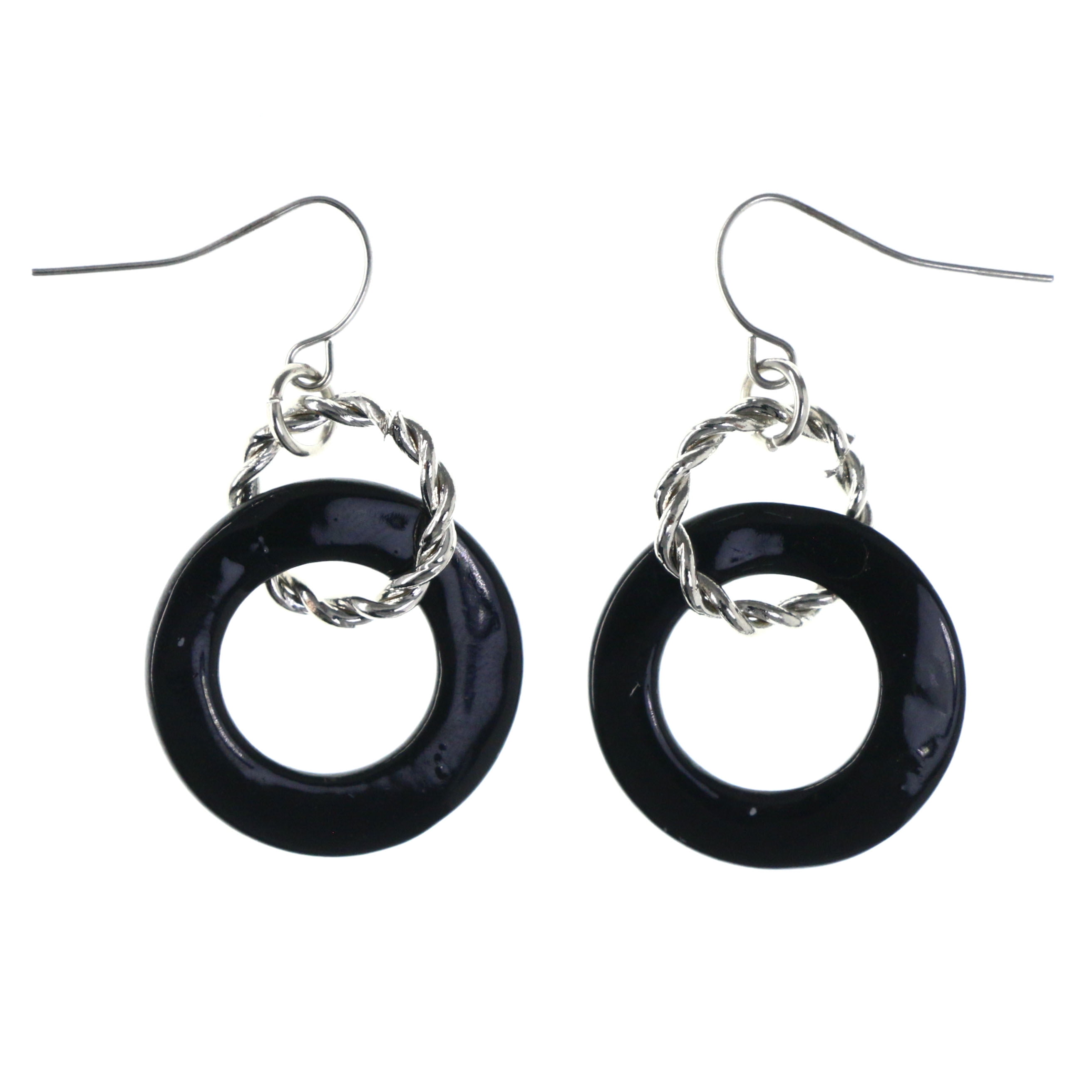 Black & SilverTone Colored Metal DangleEarrings LQE4317