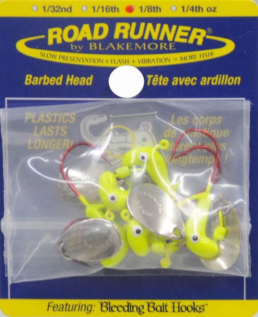 Road Runner Barbed Head, Chartreuse, Underspin Fishing jig creates flash  and vibration. 