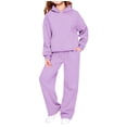 thumbnail image 3 of UACY Teen Girls Casual Tracksuit, Solid Pullover Hoodie & Loose Wide Leg Sweatpants 2 Piece Sweatsuit, Long Sleeve Daily Sport Outfit (Purple, 11-12 Years), 3 of 4