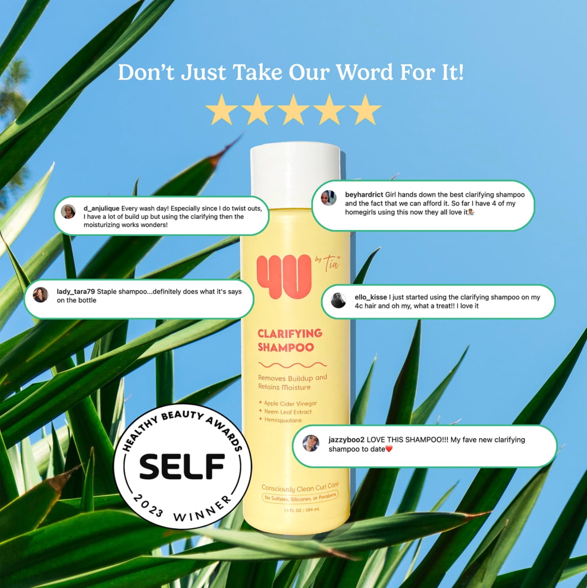 4U By Tia Clarifying Shampoo for Curly Hair, 13 fl oz