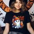 thumbnail image 3 of Fall Vibes Ghost T-Shirt | Cute Halloween Football Coffee Tee | Unisex Autumn Shirt, Black, Size L, 3 of 6