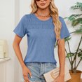 thumbnail image 4 of TKLPEHG Womens Dressy Tops Fashion Summer Short Sleeve T Shirts Lightweight Solid Color Loose Casual Round Neck Tshirts Going Out Tops Blouses(Blue,XXL), 4 of 7