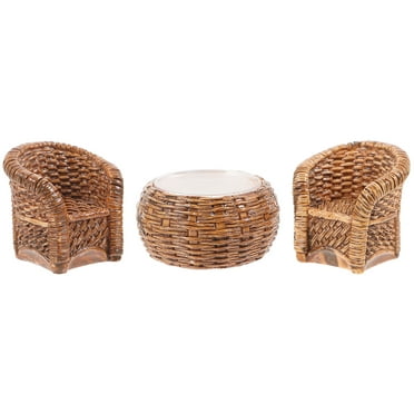 1 Set of Dollhouse Furniture Woven Table Chair Model Set Miniature Dollhouse Accessories