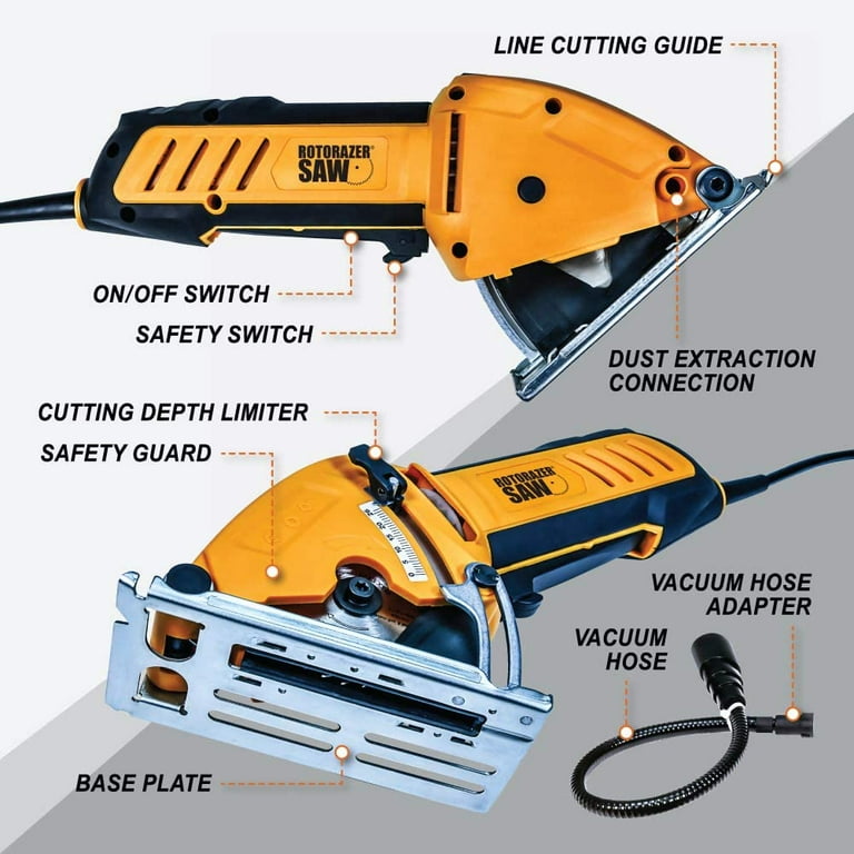 Rotorazer Platinum Compact Circular Saw Set - Extra Powerful - Deeper Cuts!  DIY Projects - Cut Drywall, Tile, Grout, Metal, Pipes, PVC, Plastic, and