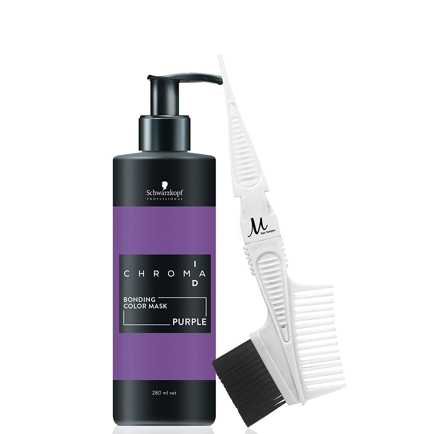 Chroma ID Bonding Color Mask Purple 9.5oz and M Hair Designs Tint Brush