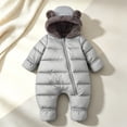 thumbnail image 2 of Kogui Baby Winter Snowsuit Fleece Lined Footed Romper Bear Ear Hooded Zipper Padded Warm Infant Jumpsuit Snow Wear 3 6 Months (Grey,3-6 Months), 2 of 9