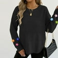 thumbnail image 4 of Floral Crewneck Sweaters Womens Fall Chunky Knit Pullover Tops Loose Fashion Long Sleeve Ladies Sweater Black, L, 4 of 6