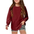 thumbnail image 1 of MeetoTime Chemises à Manches Longues Ajourées pour Filles de 4 à 16 Ans, Blouse Unie à Col Rond avec Poignets à Volants, 1 of 7