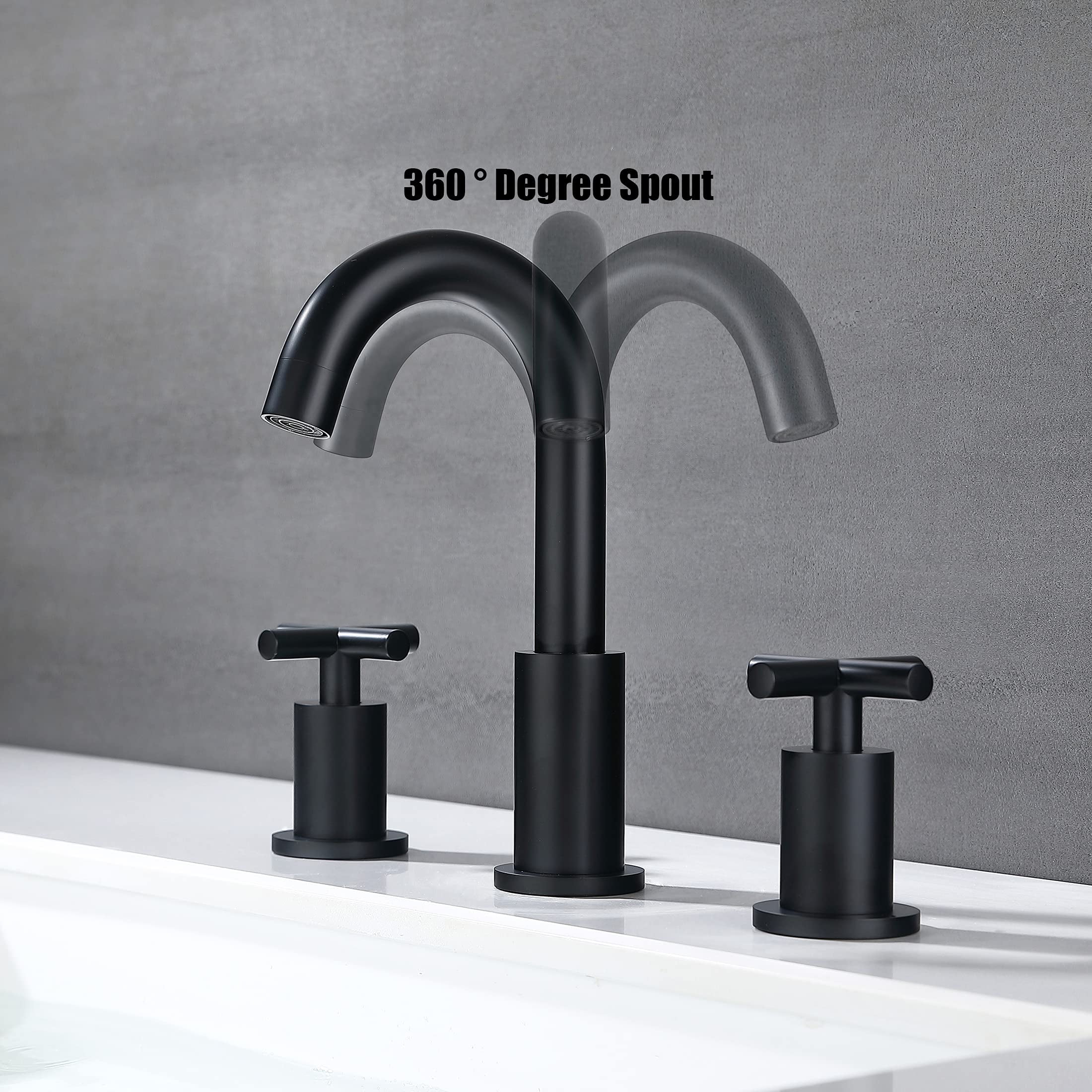 Adorer 8 Inches Widespread Bathroom Faucet 3 Hole, Matte Black Bathroom Sink Faucet with Pop-up Drain - 32133BK