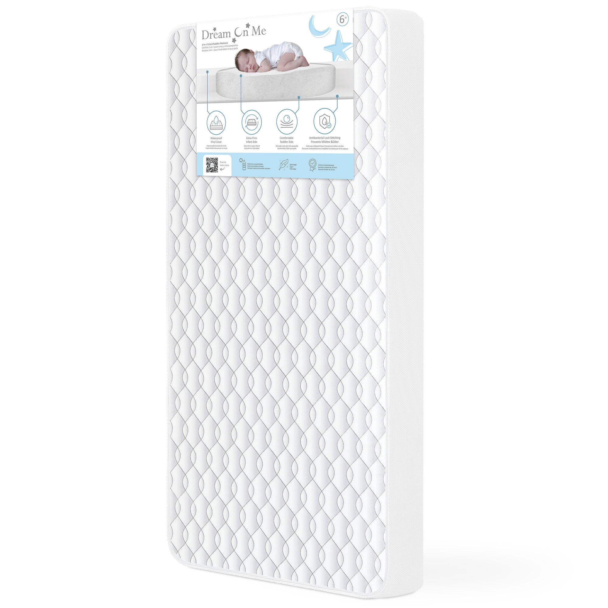 Evolur Dream On Me, Breathable 6 Inch Full Size Firm Foam Crib and Toddler Bed Mattress