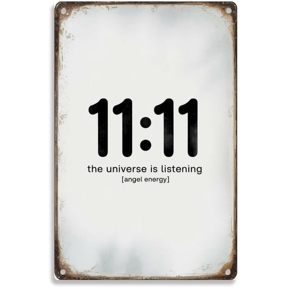 1111 Angel Number Universe Listening Tin Sign， Vintage Angel Energy Metal Sign Print Aesthetic Room Decoration for Home Bedroom Kitchen Bar Dorm Bathroom Wall Decor 8 X 12 Inch