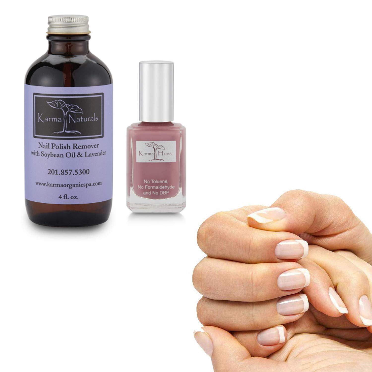 Karma Organic Natural Nail Polish Color with Soybean Lavender Nail Polish Remover - Non Toxic, Vegan, Cruelty Free, Acetone free