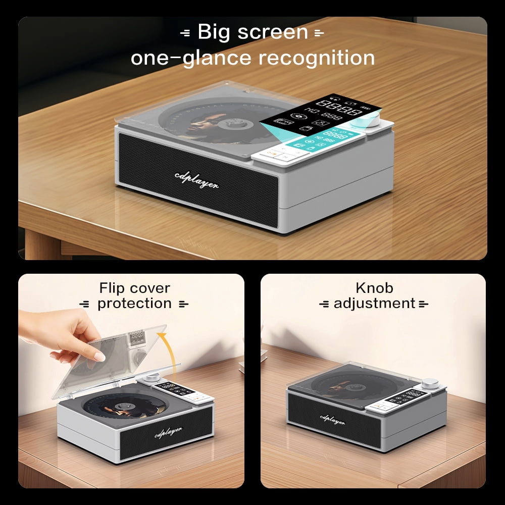 4000mAh Rechargeable CD Player with Bluetooth CD Player Wtih Dual Big Speakers,Retro CD Music Player with Remote Control, LCD Display, Support Opt/USB/AUX/3.5mm Headphone Jack for Car Or Home
