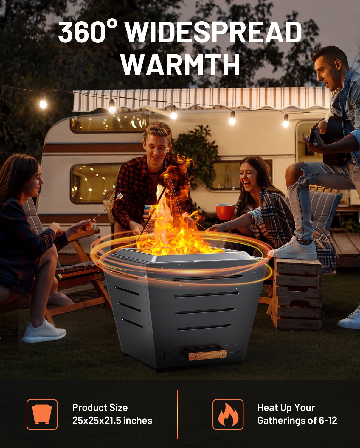 LEGACY HEATING Cyberpit One 25 inch Smokeless Fire Pit, Wood Burning Fireplaces w/ Pull-Out Ash Pan, Portable Outdoor Firepits, Carry Handle for Backyard Patio Camping Bonfire, Slatted,Stainless Steel