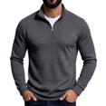 thumbnail image 2 of Domuza Mens Waffle Knit Quarter Zip Pullover Sweater, Mock Stand Collar Long‑Sleeve Sweatshirt, Fall Winter Quilted Casual Polo Tops, 2 of 9