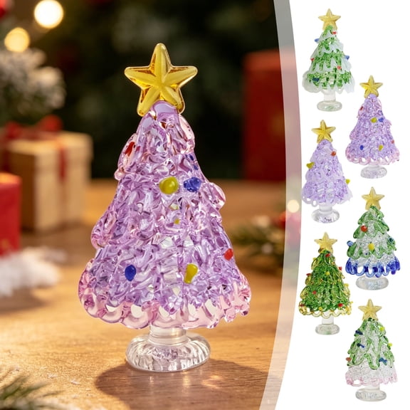 Bomd Mini Glass Christmas Decoration, Crystal Decoration With Colorful Lights And Golden Star, for Holiday Celebrations, Home, Office, Desk, Party Decor And Christmas Gift(Green Pink)