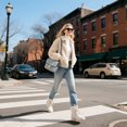 thumbnail image 5 of Women's Fashion Low Heel Warm Booties Winter Ankle Boots Lace-Up Combat Booties Beige White US 6, 5 of 7