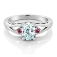 thumbnail image 2 of Gem Stone King 925 Sterling Silver Sky Blue Aquamarine and Pink Tourmaline 3 Stone Engagement Ring for Women | 1.26 Cttw | Oval 8X6MM | Round 2MM | Gemstone March Birthstone | Size 6, 2 of 4