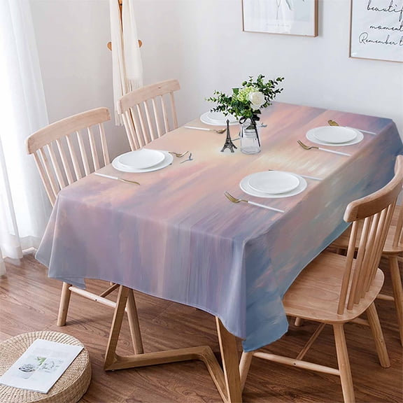 Ocean Seagull Tablecloth Rectangle Table Cloth 52x70 , Waterproof Tablecloth Outdoor Table Cloth, Pink Blue Sunset Clouds Gradient Landscape Washable Table Cover for Kitchen Dining Party