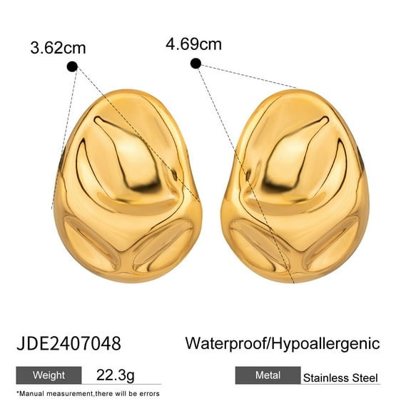 PISONIC 18K Gold Plated Chunky Geometric Hammered Stud Earrings for Women, Candy Irregular Large Hammer Statement Earrings Vintage Punk Silver Ear Jewelry Gifts